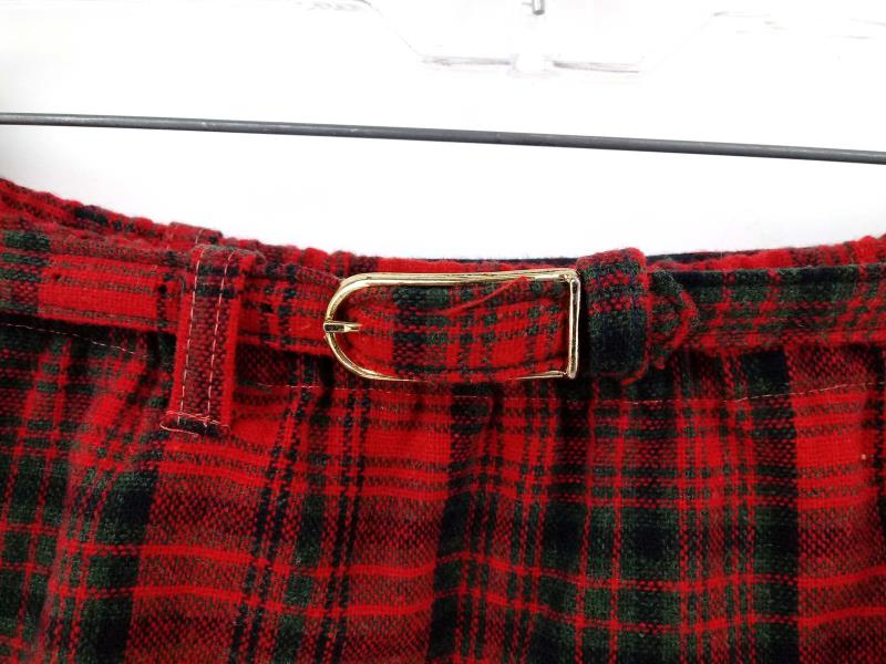 Vtg PRESTIGE of Boston Skirt Belted Wool Pencil Red Plaid Knee Length Sz 8