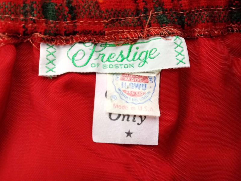 Vtg PRESTIGE of Boston Skirt Belted Wool Pencil Red Plaid Knee Length Sz 8