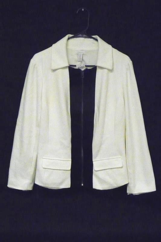 NWT Chico's Women’s Off White Black Zipper Front Career Jacket Blazer Size 2
