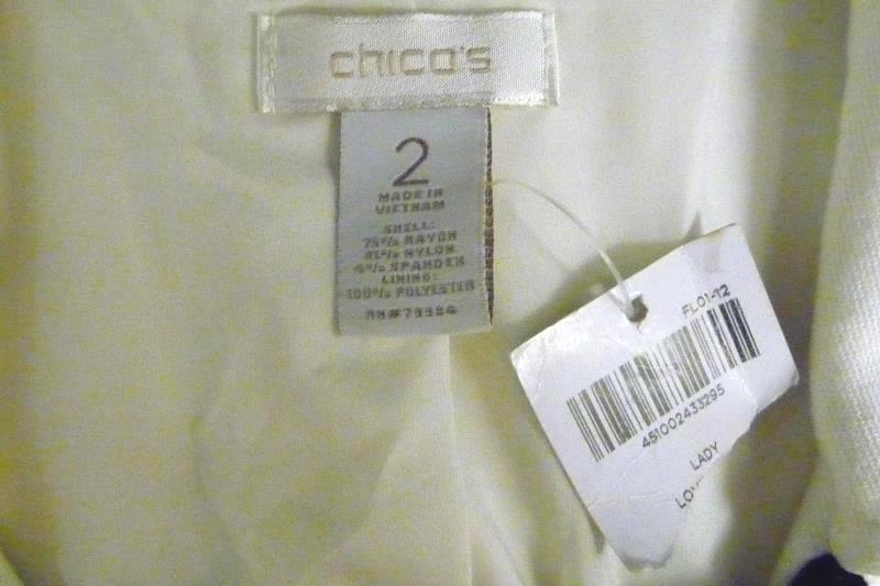 NWT Chico's Women’s Off White Black Zipper Front Career Jacket Blazer Size 2