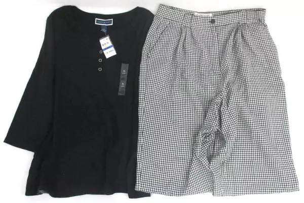 NWT Long Sleeve 1/4 Button Down Top XL and Gingham Pants 16 By Karen Scott