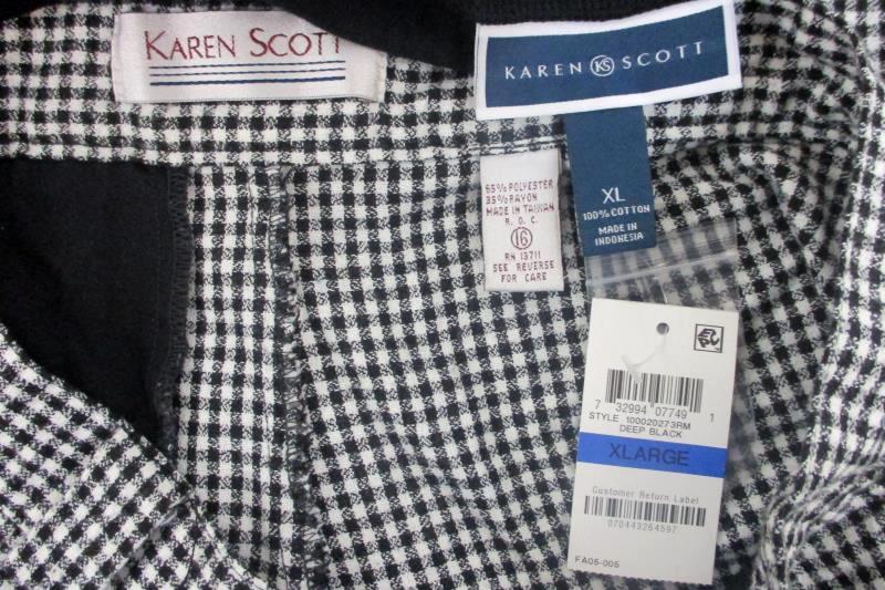 NWT Long Sleeve 1/4 Button Down Top XL and Gingham Pants 16 By Karen Scott