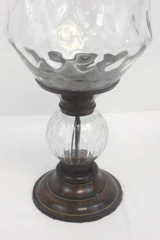 Hurricane Taper Candle Holder Clear Glass Metal Base Footed Large 16In