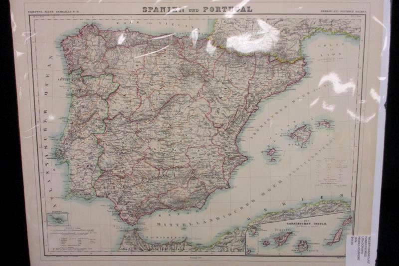 H. Kiepert's Neuer Handatlas No.18 Hand Colored Lithograph Spain & Portugal 1874