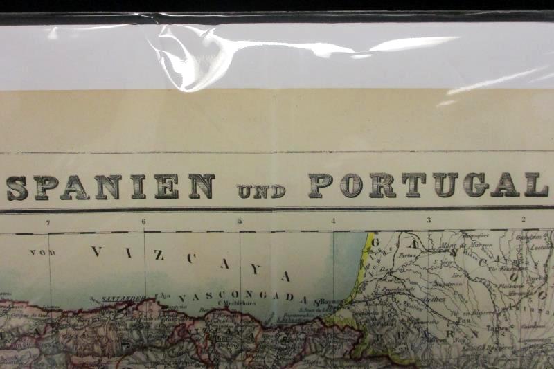 H. Kiepert's Neuer Handatlas No.18 Hand Colored Lithograph Spain & Portugal 1874