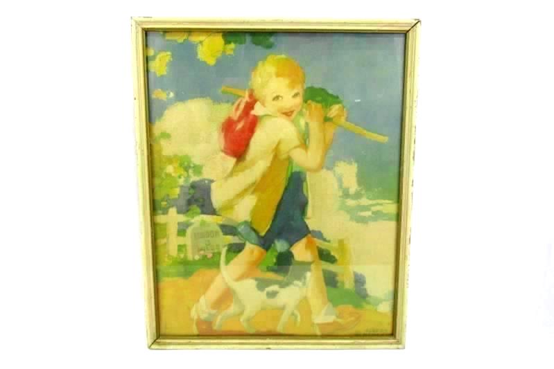 Framed 1920 Albert Hencke Fairy Tale Lithograph Dick Whittington And His Cat