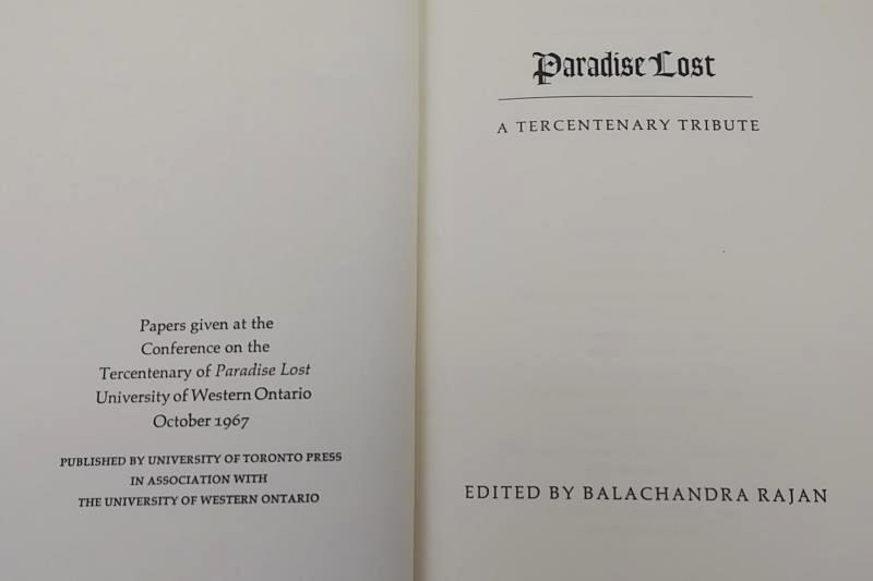 Paradise Lost A Tercentenary Tribute Edited By Balachandra Rajan 1969