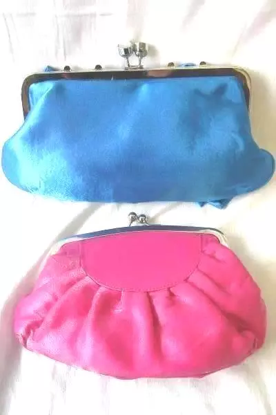 Lot Of 2 Clutch Purse Satin Rose Blue Pink Rhinestone Chain Evening Formal