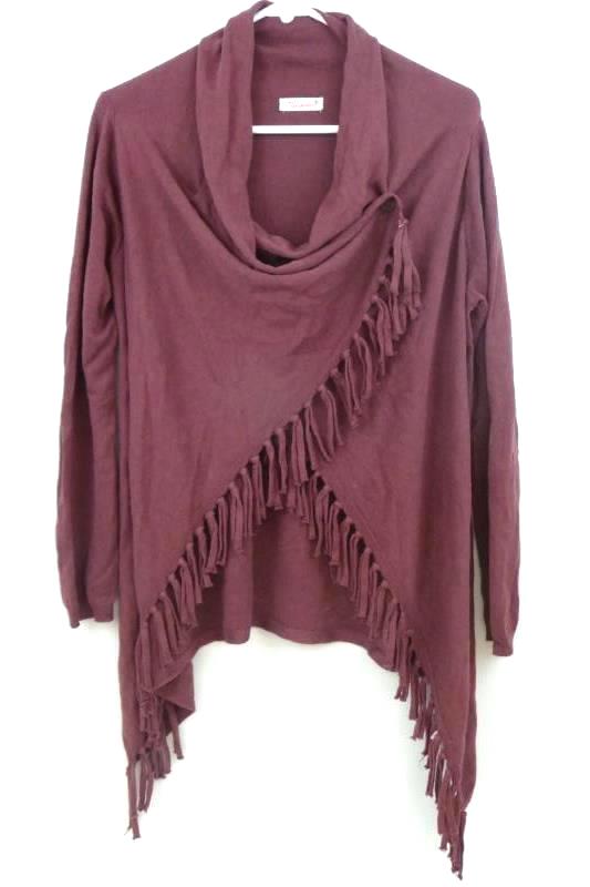 Maronie Women's Maroon Long Sleeve Wrap Tassel Sweater Size S