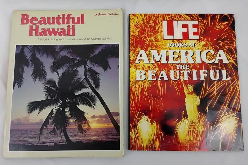 2 Pictorial Books: Sunset Beautiful Hawaii; Life Looks At America The Beautiful