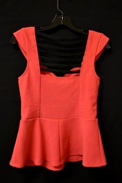 Studio Y Flared Blouse Sweetheart Neckline Pink/Black Women's Size M w/Tag