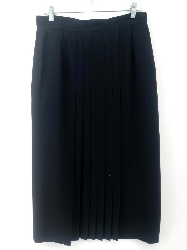 Vintage '90s THE VILLAGER Black Skirt Pleated Panel 100% Wool Women's Sz 14