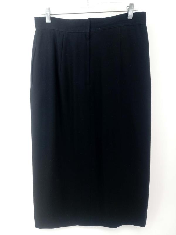 Vintage '90s THE VILLAGER Black Skirt Pleated Panel 100% Wool Women's Sz 14