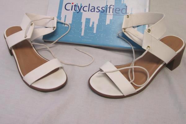 City Classified Wedge Heels Gladiator Strap Open Toe White Size 8.5