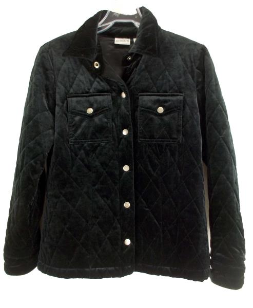 CHICO'S Quilted Jacket Black Velvet Snap Front Sz 0 (Women's Small, 4/6)
