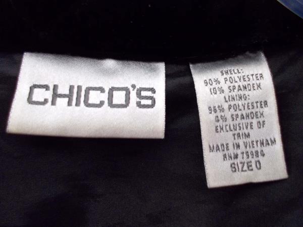 CHICO'S Quilted Jacket Black Velvet Snap Front Sz 0 (Women's Small, 4/6)
