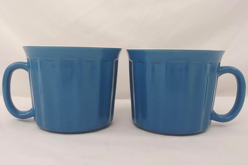 Pair of 16oz Blue & Cream Color Coffee Mugs, Dishwasher, Microwave & Oven Safe