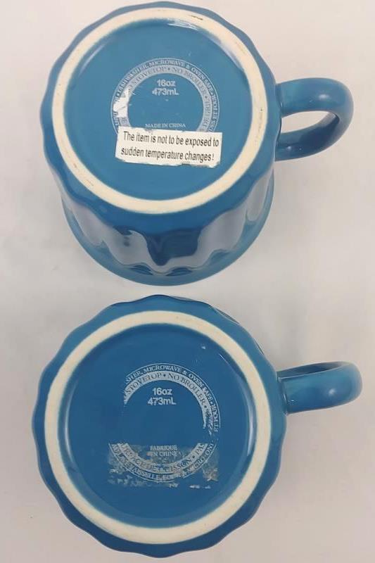 Pair of 16oz Blue & Cream Color Coffee Mugs, Dishwasher, Microwave & Oven Safe