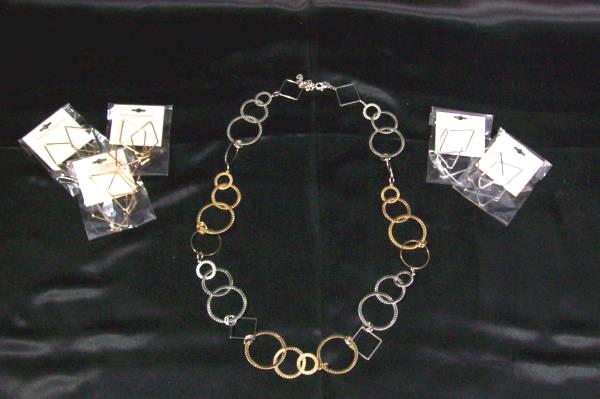 Silver & Gold Colored Triangle Earrings & Circle Triangle Necklace ~ Lot Of 5 ~