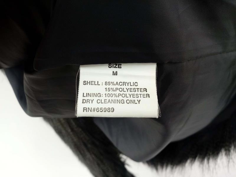 FAUX FRENZI by DENA Long Vegan Faux Fur Vest Black / Blue Stripe Open Front Sz M