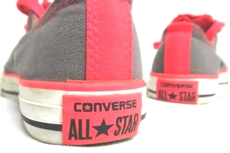 Converse All Star Lace Up Sneakers in Grey/Neon Orange Junior's Size 2