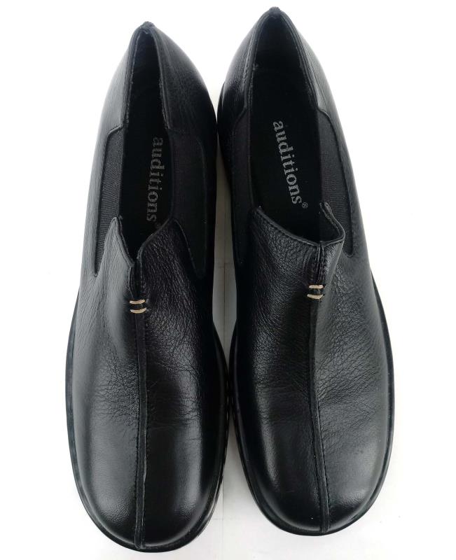 AUDITIONS "Gina" Slip On Shoes Loafers Black Leather Saddle Stitch Sz 8 NIB