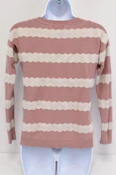 American Eagle Outfitters Pink w White Lace Striped Lightweight Sweater Size S/P
