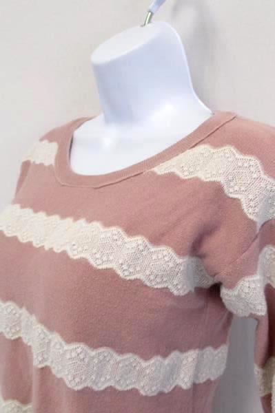 American Eagle Outfitters Pink w White Lace Striped Lightweight Sweater Size S/P