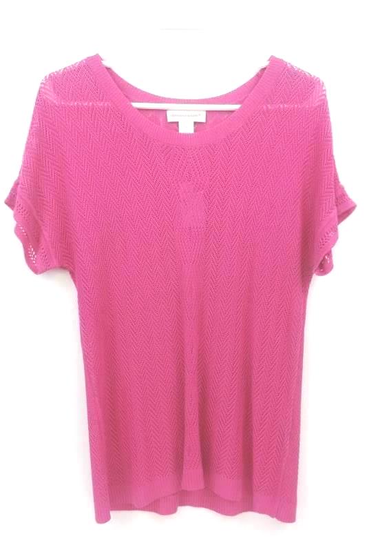 NWT Christopher & Banks Women's Pink Open Knit Stretchy S/S Top Size M