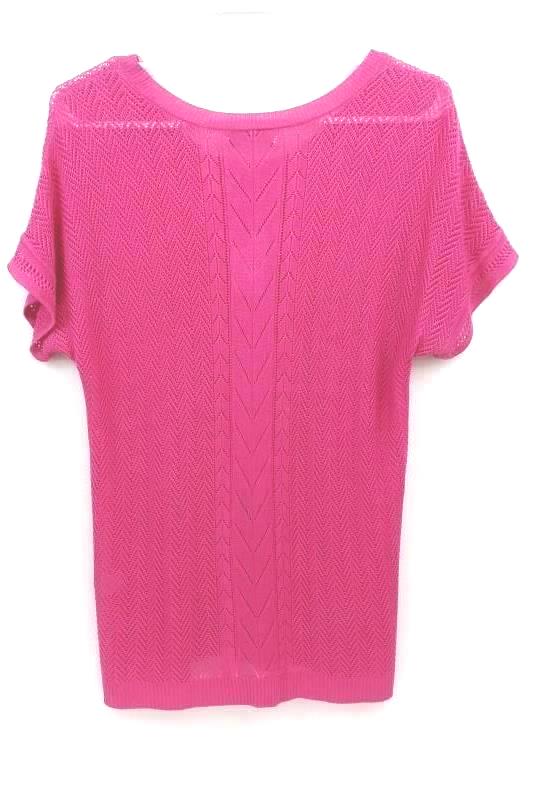 NWT Christopher & Banks Women's Pink Open Knit Stretchy S/S Top Size M