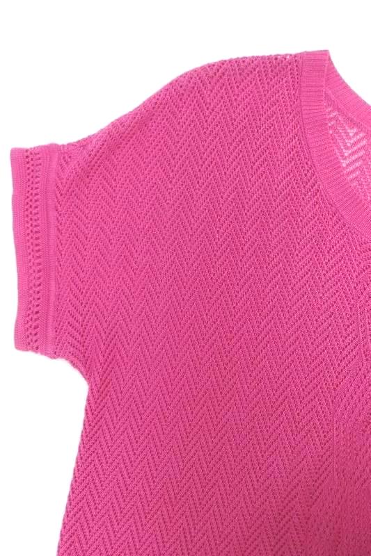 NWT Christopher & Banks Women's Pink Open Knit Stretchy S/S Top Size M