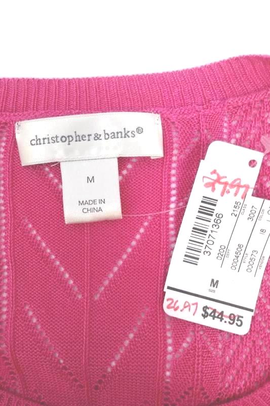 NWT Christopher & Banks Women's Pink Open Knit Stretchy S/S Top Size M
