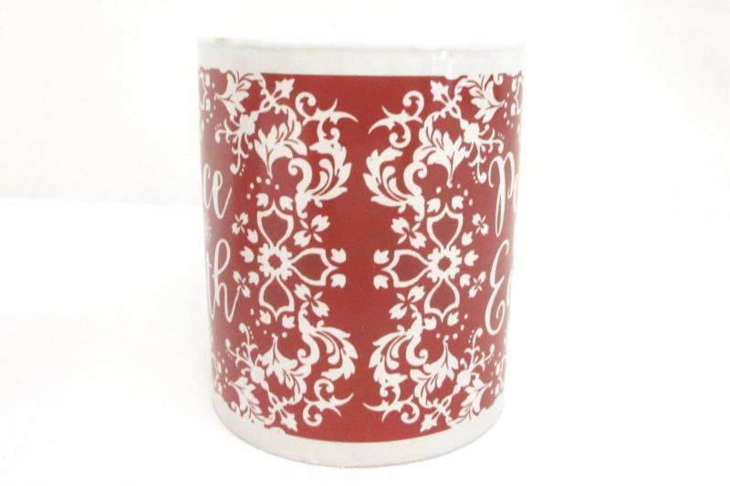 Set Of 2 Red And White "Peace On Earth" Coffee Mugs - 2018 Thirty-Fourth & Main