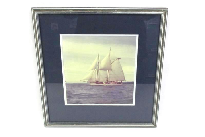 Unsigned Framed Photo of A Schooner On The Ocean 14" x 13.5"