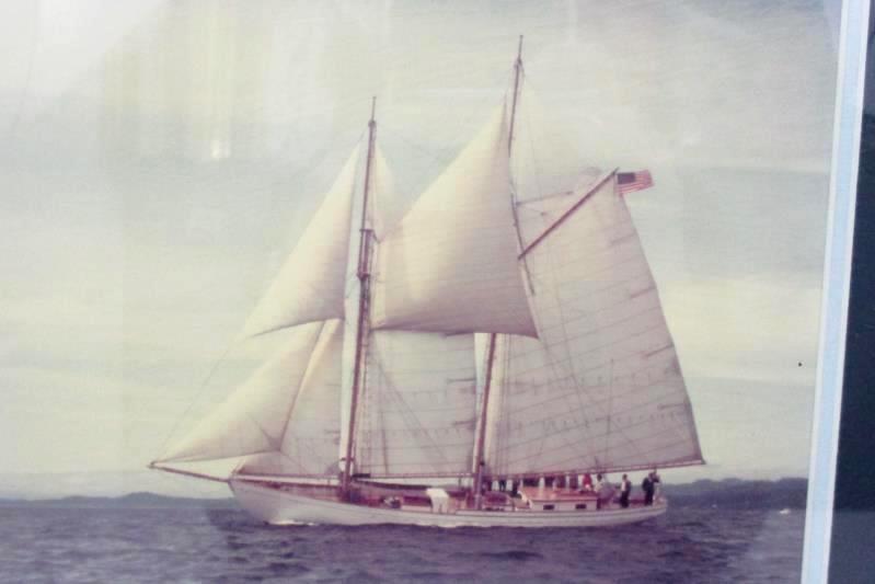 Unsigned Framed Photo of A Schooner On The Ocean 14" x 13.5"