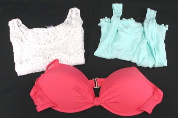 Lot of 3 Women's Forever 21 Divided H&M Crop Top Tank Bikini Pink Teal White Lg