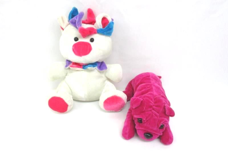 Lot of 2 Ideal Toys Direct 8.25" Long Magenta Puppy And 9" Circus Bear