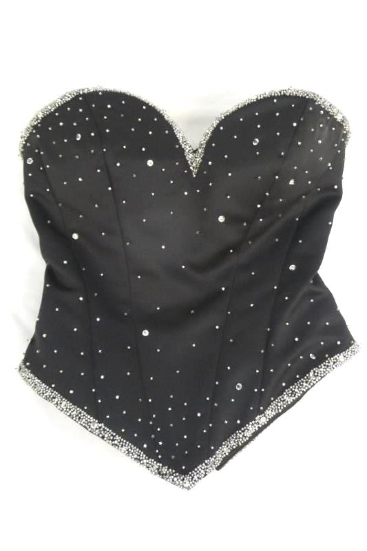 Sean Collection Women's Black Beaded Lace Up Corset Maxi Dress Prom Formal Sz XS