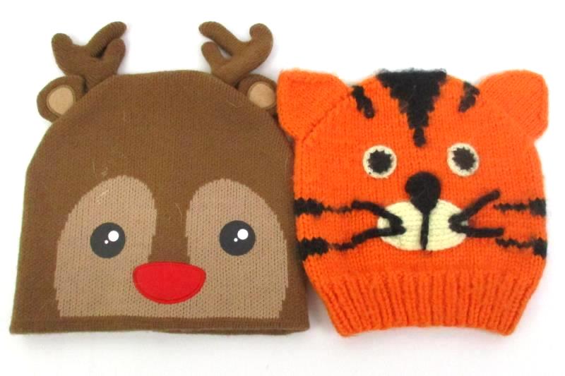 Lot of 4 Children's Cartoon Character Knit Hats Spiderman Domo Rhudolph Tiger