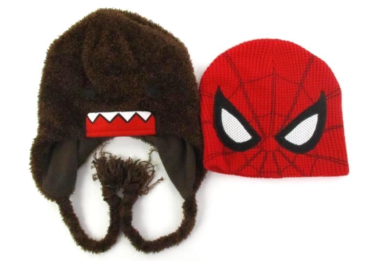 Lot of 4 Children's Cartoon Character Knit Hats Spiderman Domo Rhudolph Tiger