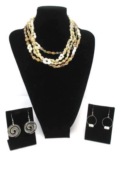 Lot of 2 Seashell Necklaces Plus 2 Pair Shell Dangle Earrings Abalone Spiral
