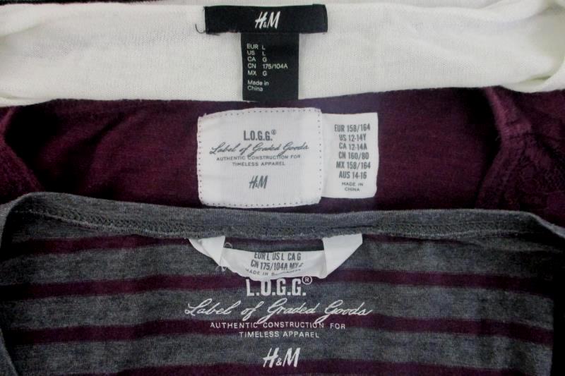 Lot of 3 Size Large H&M Shirts - 2 Striped Shirts + 1 Lace Maroon Shirt