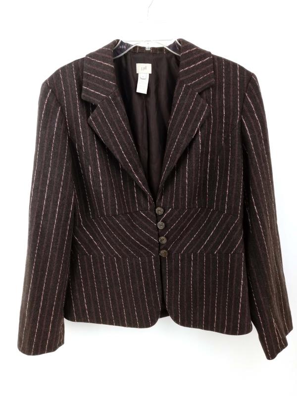 90s J JILL Blazer Jacket Brown & Pink Pinstripe Wool Blend Women's Sz 12