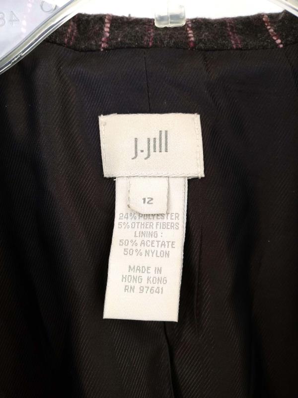 90s J JILL Blazer Jacket Brown & Pink Pinstripe Wool Blend Women's Sz 12