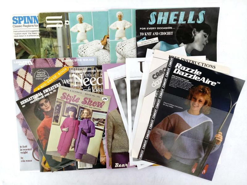 Vtg 17pc Knitting Pattern Booklet & Leaflet Lot Retro Sweaters from 60s 70s 80s