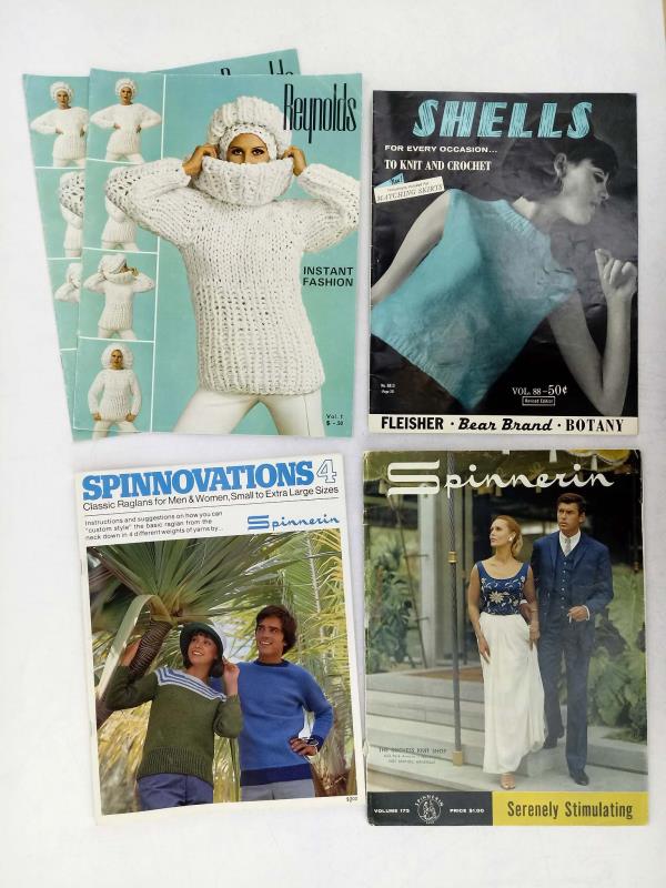 Vtg 17pc Knitting Pattern Booklet & Leaflet Lot Retro Sweaters from 60s 70s 80s