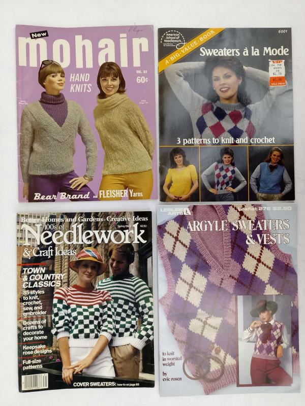Vtg 17pc Knitting Pattern Booklet & Leaflet Lot Retro Sweaters from 60s 70s 80s