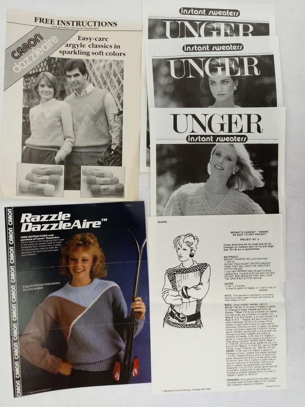 Vtg 17pc Knitting Pattern Booklet & Leaflet Lot Retro Sweaters from 60s 70s 80s