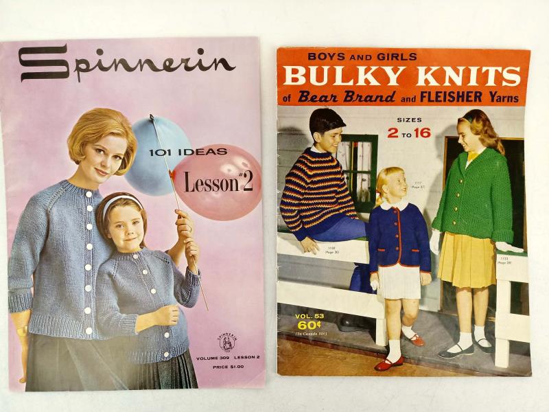 Vtg 1950s-60s KNITTING PATTERN LOT of 7pcs Children's & Family Clothing Booklets