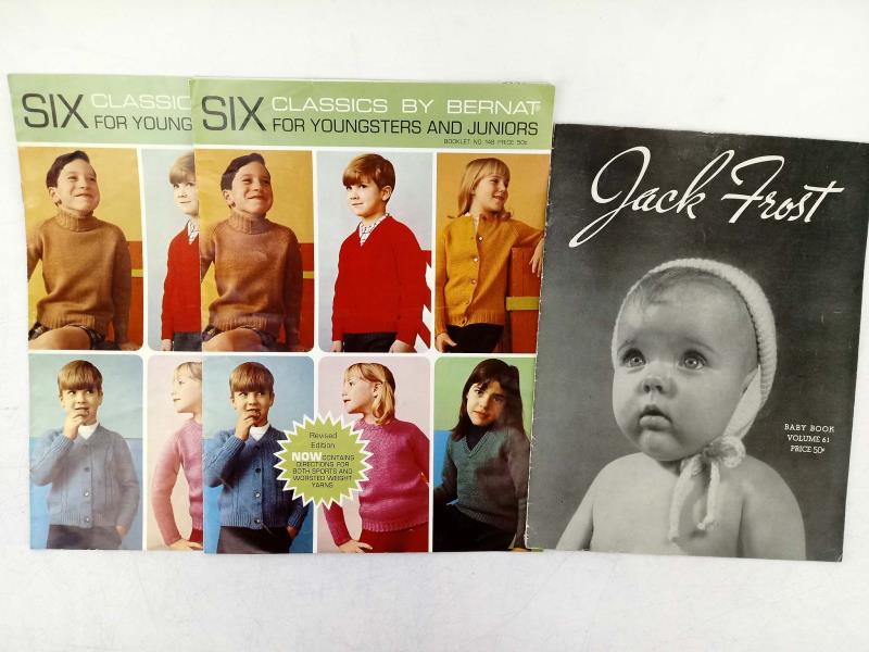 Vtg 1950s-60s KNITTING PATTERN LOT of 7pcs Children's & Family Clothing Booklets
